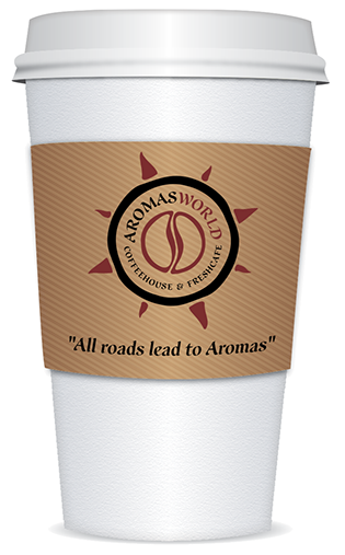 AromasWorld Logo with disposable cup